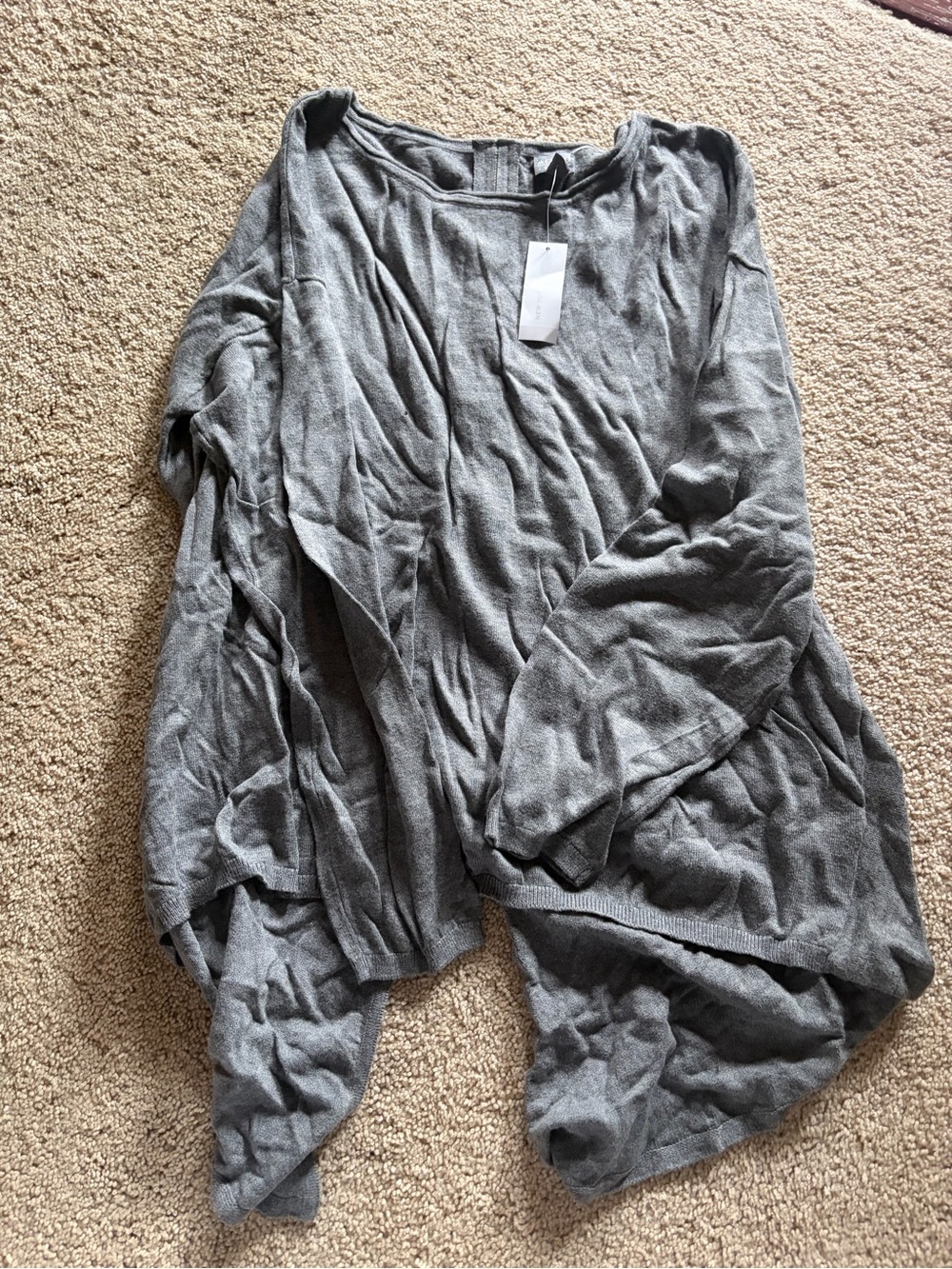 New York & Company Gray Lightweight Draped Open Front Sweater
